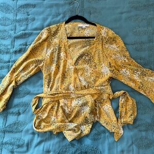 LOFT Mustard Floral wrap top